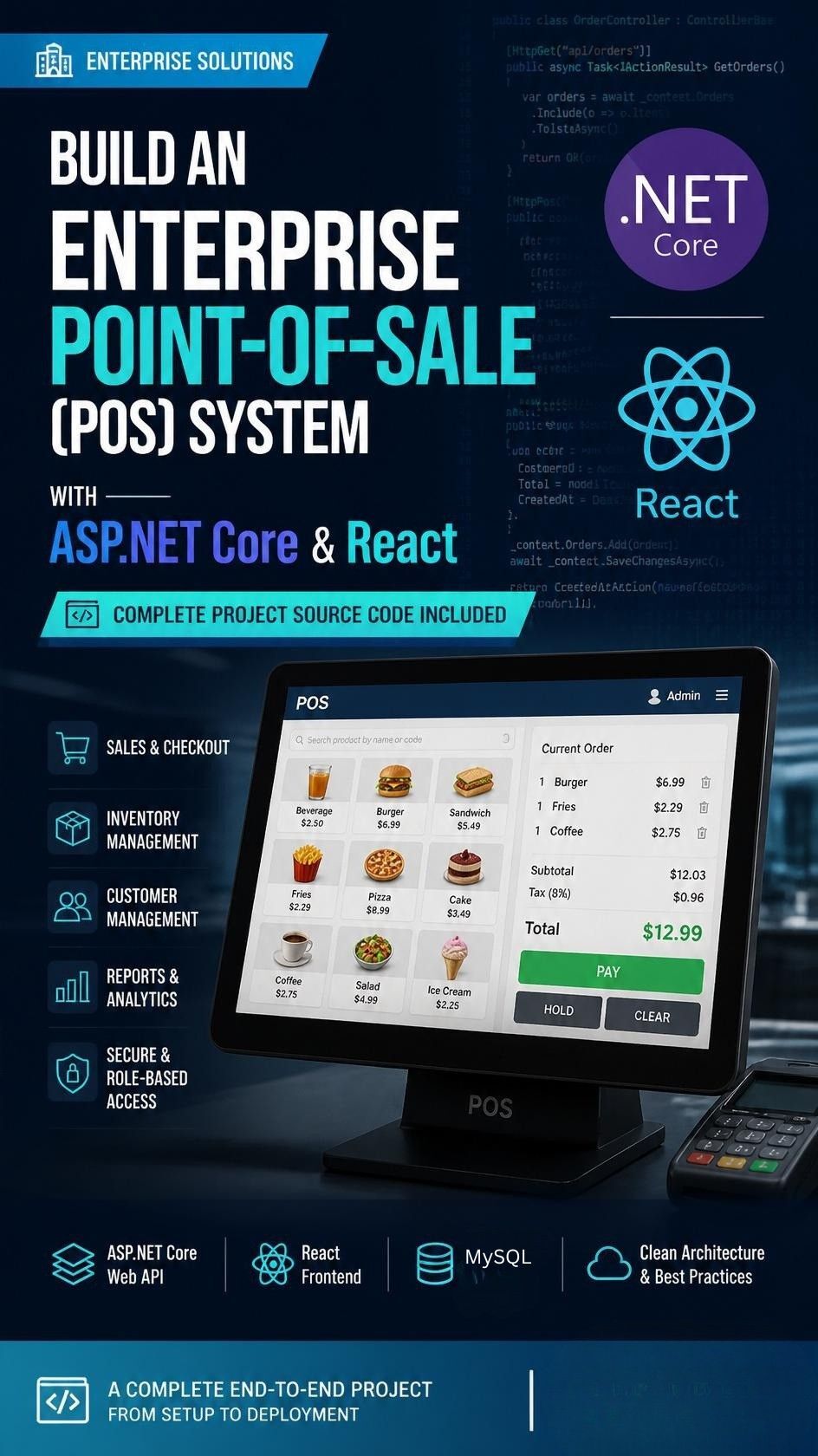 Build an Enterprise Point-of-Sale (POS) System with ASP.NET Core & React Complete Project Source Code Included